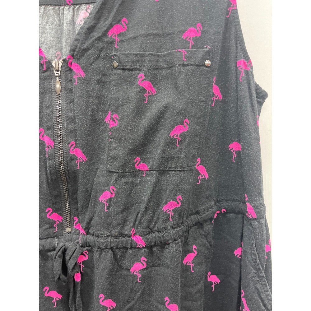 Torrid Black Pink Flamingo Print Sleeveless Zip Front Shirt Dress Womens 1x Plus - Picture 3 of 5